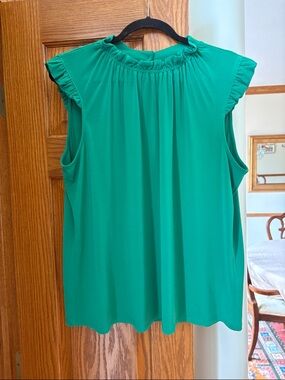 Adrienne Vittadini Emerald Ruffle-Neck Sleeveless Blouse